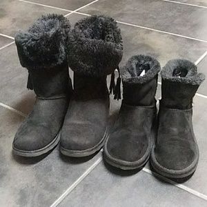 2 pairs girls black winter boots size 2
